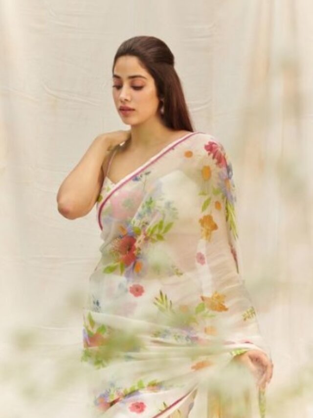 Janhvi Kapoor Slays in Floral White Saree With Strappy Blouse